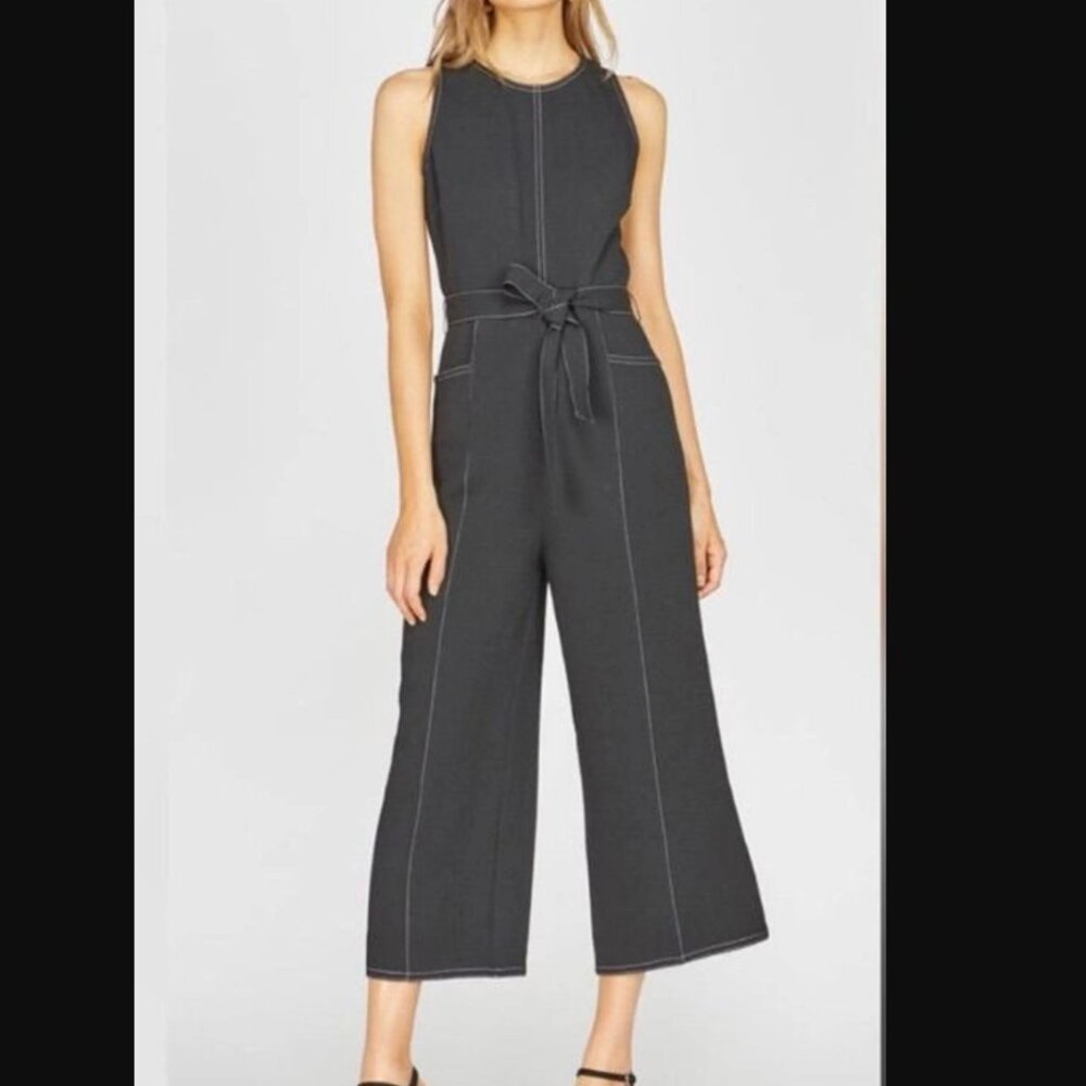 Greylin Black Jumpsuit Boatneck Sleeveless Jumpsuit with White Stitching Detail